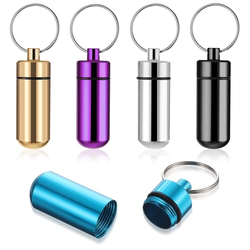 WLLHYF 5er-Pack Aluminium-Pillendose mit Schlüsselanhänger, tragbare Pillendose, wasserdichter Pillenhalter für Outdoor, Camping, Reisen (Satz 2)