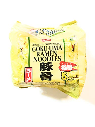 Shirakiku Goku-uma Japanese Style Instant Noodles | Tonkotsu Flavor Authentic Ramen Noodles | Savory Broth, Rich pork-based flavor - Perfect for Home or On the Go Meals - 5 Pack (5x3.35 oz)