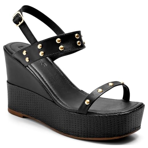 Sandália Feminina Anabela Plataforma Alta Confortável Juta Tachas preto37