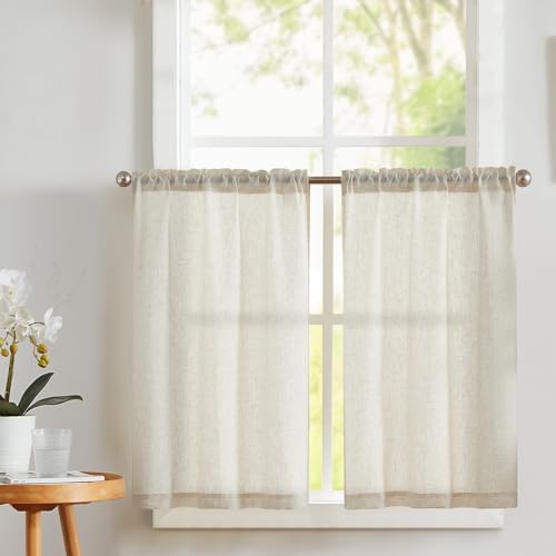 Vangao Leinenoptik Scheibengardinen Modern Beige Küche Bistrogardine 2er...