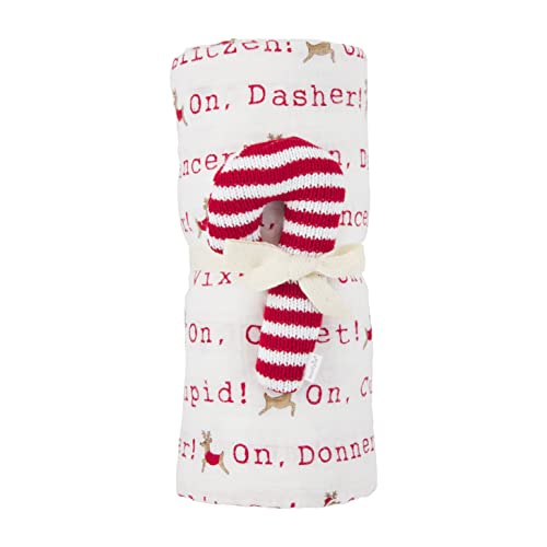 Image of Mud Pie Christmas Swaddle and Rattle Set, White, 47 inch x 47 inch