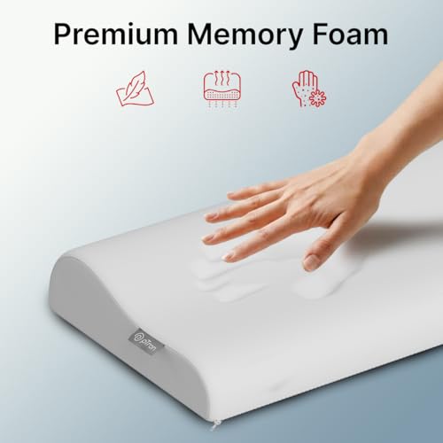 Image of pTron Ergova O2 100% Memory Foam Cervical Neck Pillow, Improves Posture, Spinal Alignment, Neck Pain Relief Cushion, Queen Size 19x11x3.5 inch, Breathable & Washable Zip Cover (White)