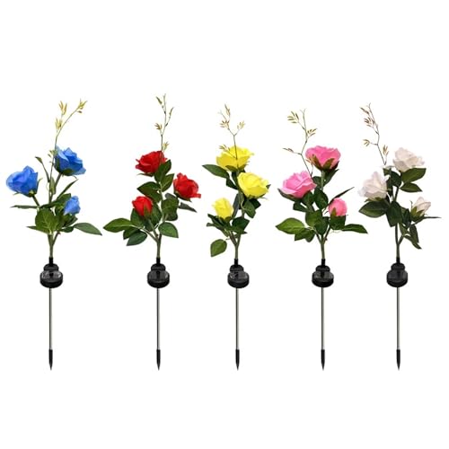 Image of GIGAWATTS Solar Rose Lights BIS Approved 2V Panel Outdoor LED 3 Flower Garden Stake Lamp for Patio Yard Pathway Decoration (Pack of 1, Red, Yellow, White, Blue and Pink)
