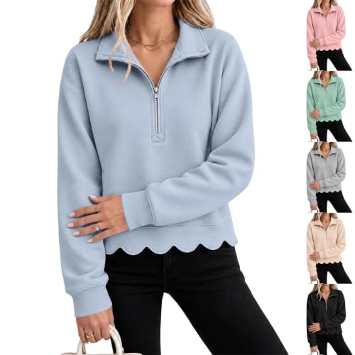 Fall Sweatshirts for Women Long Sleeve Scalloped Quarter Zip Pullover - image 1