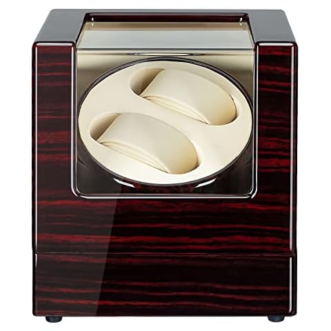 POUILLA Piano Painting Ebony White Wooden Automatic Watch Winder White Cover-Open Auto Function Stop Mabuchi Motor SR0219 Cover