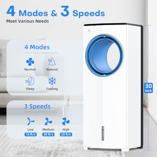 Image of Portable Air Conditioner, 1800CFM Windowless Swamp Cooler Air Conditioner w /Dual Tanks for 24H Cooling 600sq.ft,4 Modes&3 Speeds, 28FT Remote, 360Swing 30 inch Evaporative Air Cooler for Bedroom