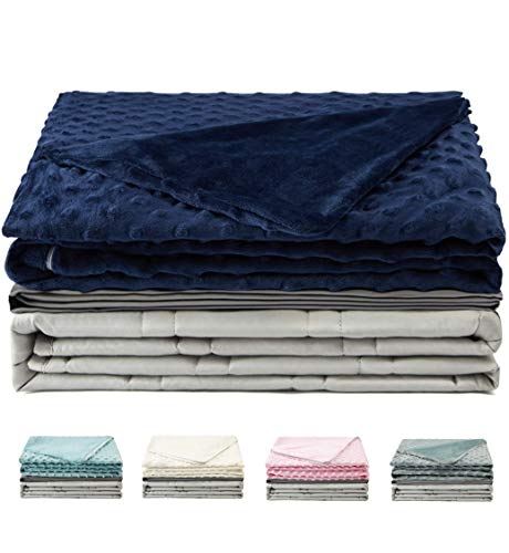 Haus Projekt Couverture pondérée pour Adultes et Enfants 3pcs, Couverture De Gravité pour l'Insomnie, Aide L'anxiété - Gris Clair (Bleu Marine, 150 x 200cm 20lb/9kg)