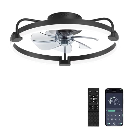 ZMISHIBO Ventilador de Techo con Luz y Control Remoto, Ø52,5 cm, 3000 6000K Regulable, Ventilador LED Empotrado Moderno, 6 Velocidades, Ideal para Dormitorio，Negro