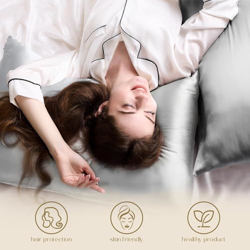 ZIMASILK 100% Pure Mulberry Silk Pillowcase for Hair and Skin Health,Soft and Smooth,Both Sides Premium Grade 6A Silk,600 Thread Count,with Hidden Zipper,1pc(Standard 20''x26'', Gray)