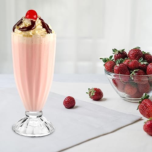 Parnoo Milkshake Glasses - American Retro Style Ice Cream Sundae Glasses With 6 Stainless Steel Spoons For Parties & Events - Perfect For Fruit Salads, Root Beer, Soda, & Floats - 6 Pack, 12 Oz #TOP6