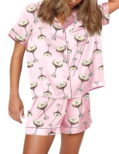 Image of SHESHOW Satin Pajamas for Women Set Preppy Animals Pjs Short Sleeve Shorts 2 Piece Loungewear Sets XS-XXL
