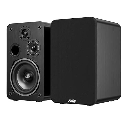 Moukey Passive Bookshelf Speakers (Pair), Peak Power 2×55W, 3-Way Home Theater Speakers, 2.0 Stereo Near Field Studio Premium Sound, Wooden Wall-Mountable, Black, M20-3
