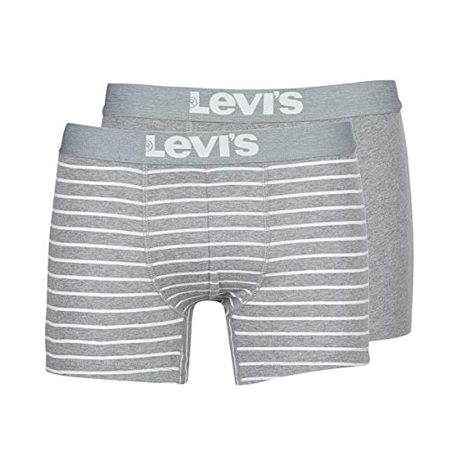 Levi's Herren Levis 200SF Vintage Stripe 0312 Boxer Brief Boxershorts, Grey (Middle Grey Melange), Small (2er Pack)