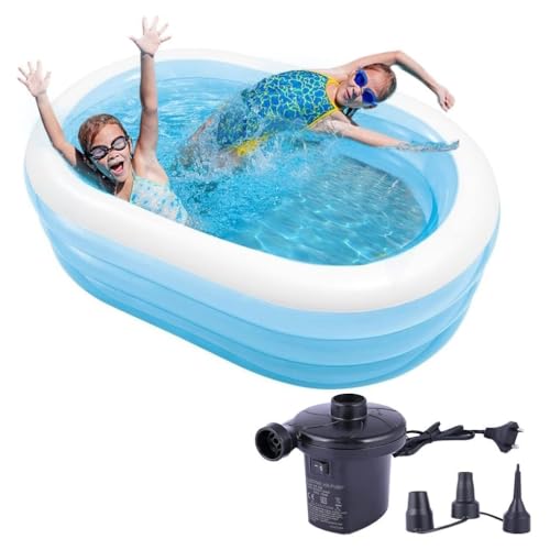 Image of Pivalo 5.5 Feet Oval Inflatable Swimming Pool with Electric Pump Bathtub Soft Material Spa Bath Tubs for Kids Toddlers Indoor Outdoor Use (Blue)