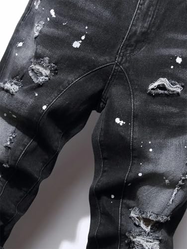 Men’S Hip Hop Ripped Skinny Stretch Harem Denim Jeans Slim Fit Zipper Fly Dot Pattern Full Length Streetwear Jeans4