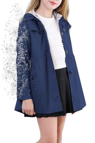 Image of Cromoncent Girl's Rain Jackets Waterproof Hoodie Trench Coat Cute Dress Coat Outerwear, 3-12 Years