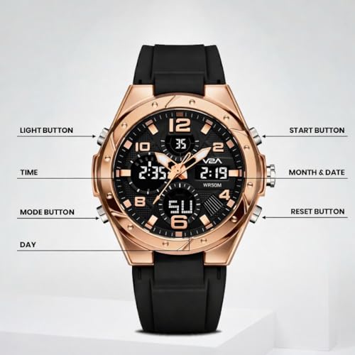 Image of V2A Aura Edge 40mm Analog Digital Watch for Women | Modern Everyday Style | Alarm Stopwatch Backlight Day Date | Comfortable TPU Strap | 50M Water Resistant | Gift for Ladies