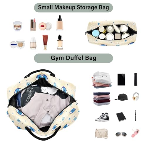 Blue Evil Eye Travel Duffel Bag for Men Women with Makeup Bag Weekend Overnight Carry On Bags for Getaway Weekend Travel4
