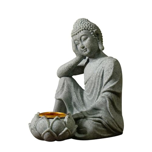 Yooghuge Estatua de Buda sentado con soporte para velas, figura de Budas, escultura para decoración del hogar y el jardín