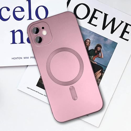 Image of DIZORO Magnetic Case for iPhone 12 Cover [Compatible with MagSafe][Built-in Camera Lens Protector] Slim Soft Silicone Bumper Shockproof Metallic Luster Back Cover Phone Cases (Pink)