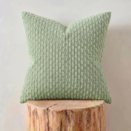 Fancy Homi 2 Packs Sage Green Decorative Throw Pillow Covers 18x18 Inch for Couch Bed Sofa, Modern Farmhouse Boho Home Decor, Soft Cute Plush Corduroy Cushion Case 45x45 CM