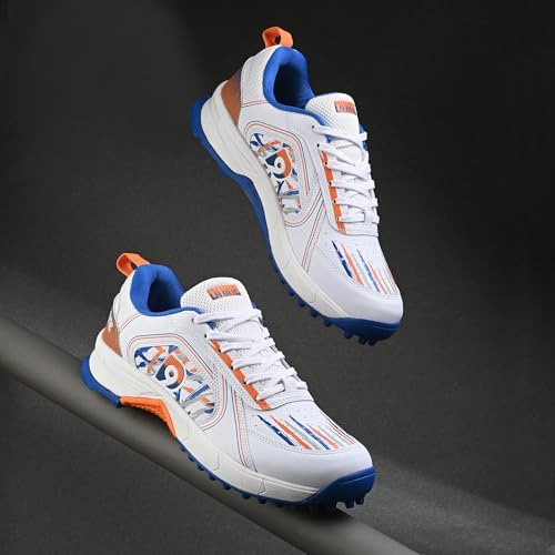 Image of DNINE Champion Mens Rubber Studs Cricket Shoes Orange /Blue /White & Orange /Black /White