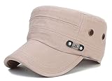 ChezAbbey Men's Fashionable Solid Brim Flat Top Cap Classical Cadet Style Hat Peaked Cap Topee Beige