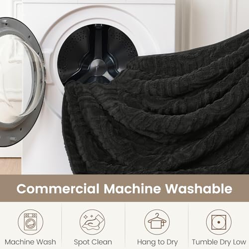 Image of Sherpa Fleece Adult Weighted Blanket Great for Sleep, 15 lbs Dual Sided Soft Fuzzy Heavy Blankets for Couch Bed Sofa, Cozy Warm Fluffy Arched Jacquard Throw for Winter (Black, 48 inch x 72 inch, 15 Pounds)