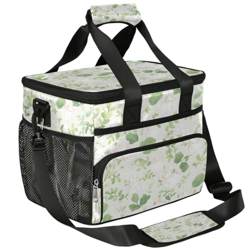 Green Leaves Insulated Picnic Backpack Lunch Box for Women Men Picnic Basket Tote Lunch Bag Picnic Bag Portable Lunch Bags for Picnic, Beach, Work, Trip,Office, Camp Rabbits