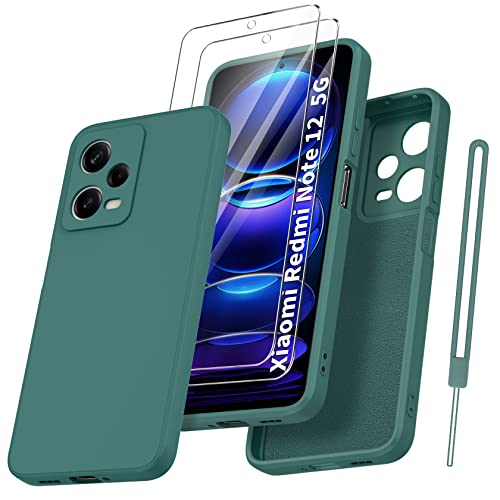 Fundas Xiaomi Redmi Note 12 5G: Protección y estilo para tu smartphone Qasyfanc Funda Compatible con Xiaomi Redmi Note 12 5G / Poco X5 5G con Protección de La Cámara y 2 Piezas Cristal Templado, Carcasa Suave TPU Silicona con Tapete de Microfibra Anti-Rasguño, Verde
