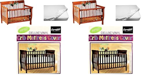 Image of Deluxe Vinyl Fitted Crib Mattress Cover Protector 28 inch x 52 inch Standard Size Waterproof Protects and Keeps Mattress Clean and Dry (Pack of 2)