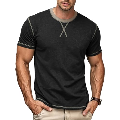 Image of Mens T-Shirts Short Sleeve Cotton Crew Neck Tshirts Casual Classic Stylish Vintage Tees Breathable Moisture Wicking Comfort, Black, XL