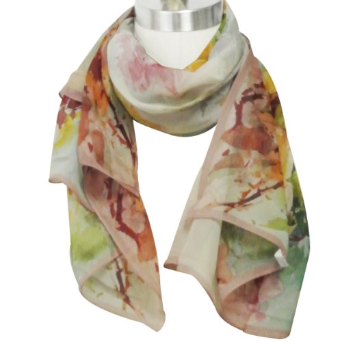 Wrapables 100% Mulberry Silk Floral Painting Square Scarf, Yellow Roses on Pink3