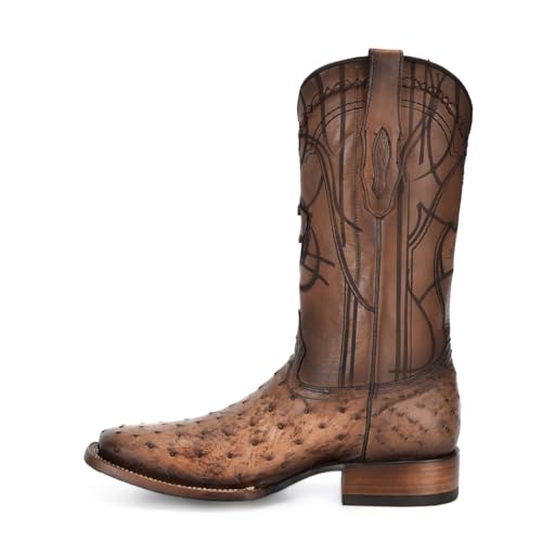 Cuadra Men's Boot in Ostrich Leather Brown With Laser Engraving 3Z2LA14