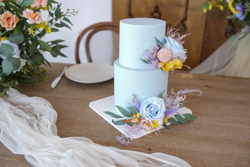 Set de dos topper para pastel de boda con flores artificiales miniatura 3