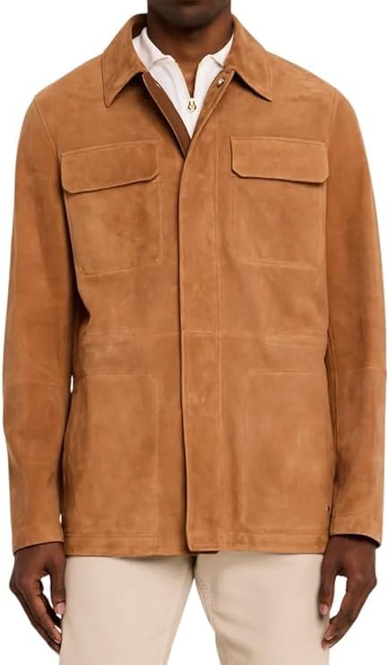 Mens Premium Suede Safari Field Coat – Men's Classic Field Style Faux Suede Outerwear – Bush jacket Field Coat