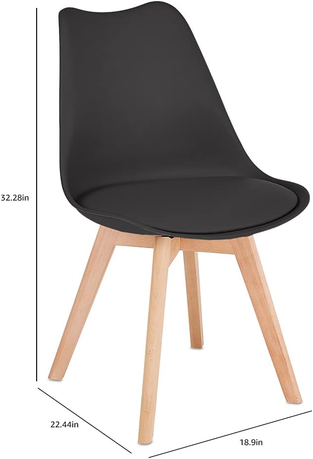 CangLong Mid Century Modern DSW Side Chair with Wood Legs for Kitchen, Living Dining Room, Set of 2, Black - Chairs