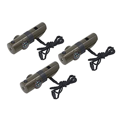 KENANLAN 3pcs Multifunction Whistle 7 in 1 Portable Wear Resistant LED Thermometer Compass Emergency Survival Whistle for Outdoor