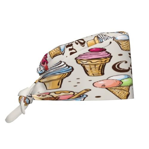 Kuilepa Ice Cream Print Working Caps With Sweatband Adjustable Working Hats Elastic Scrub Hats Nurse Scrub Cap Nurse Hats