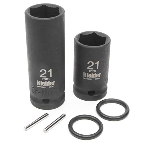 Kielder KWT-1256-PO2 1/2" 21mm Scaffolding Impact Sockets (52mm & 80mm Long) with Pin & O-Ring (2 Pack)