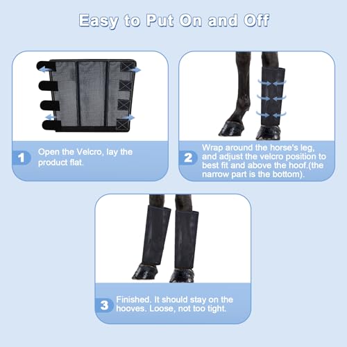 Image of Mesh Horse Fly Boots Set of 4, Fly Boots for Horses, Leggings for Horses, Reduce-Stomping, Breathable Mesh, Loose Fitting, Stay Up Not Sag, No Rub (Black)