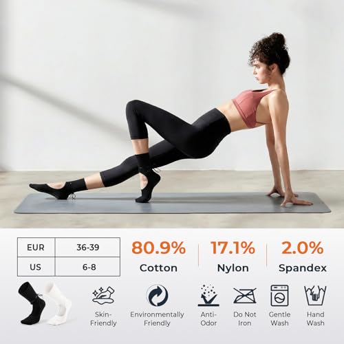 Image of Non Slip Pilates Grip Socks for Women Yoga Barre Knitted Cotton | Full Foot Sticky Silicone,Soft Breathable Comfortable,Durable Washable Anti Skid,Gentle Arch Compression Support