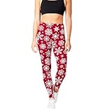 SATINA High Waisted Christmas Leggings for Women - Holiday Pants, Snowflake Tights - Comfortable and Stretchy in Versatile Sizes and Colors - Red