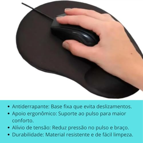 Mouse Pad Ergonômico Com Apoio Em Gel Antiderrapante Confortável Para Pulso 25x21,5cm Ideal Para Tra