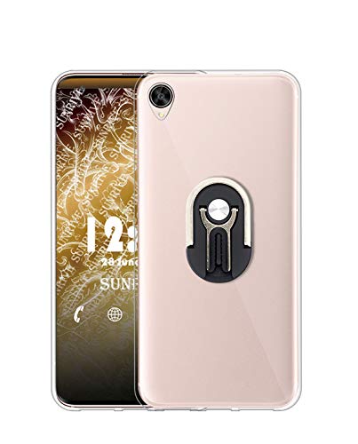 Sunrive Cover Per Oppo A37, supporto smartphone per auto Custodia in molle Trasparente silicone Morbida protector back Case girevole a 360 gradi Protettiva Kickstand(nero)
