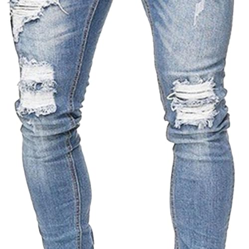 Men's Slim Fit Stretch Jeans Destroyed Ripped Skinny Side Striped Denim Pants4