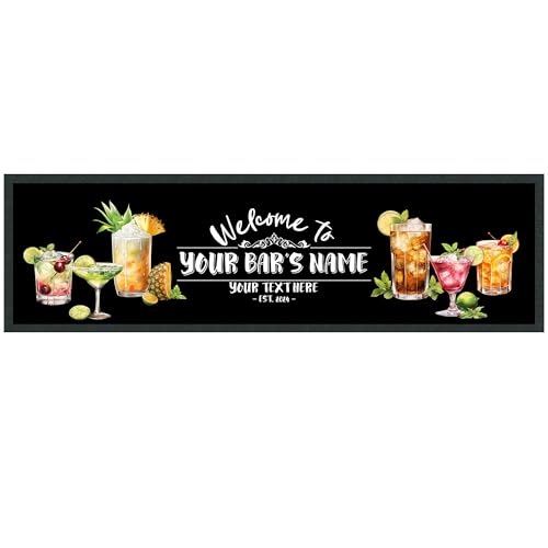 Purple Print House Personalised Welcome To Bar Runner Custom Est Year Cocktails Pub Garden Beer Mat, Large - 880x250, White