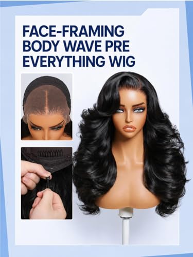 Image of Sunber Layer Body Wave Wig Human Hair Glueless 13x4 HD Lace Front Wig Pre Cut Lace Pre Plucked Pre Bleached Knots 200% Density Left Side Part Drawstring Wig Put On and Go 24inch