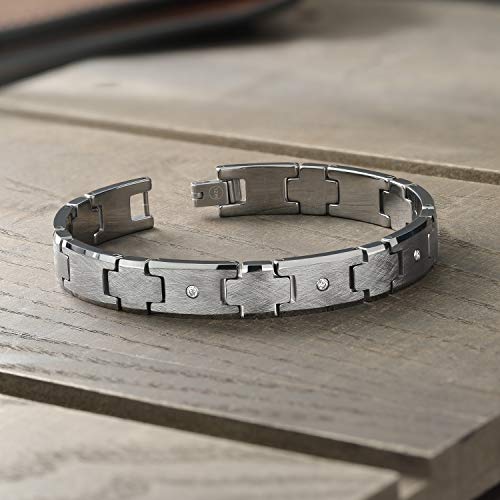 Gem Stone King Men’s 3 Round Lab Grown Diamonds Satin and Polish Finish Tungsten Carbide Bracelet4