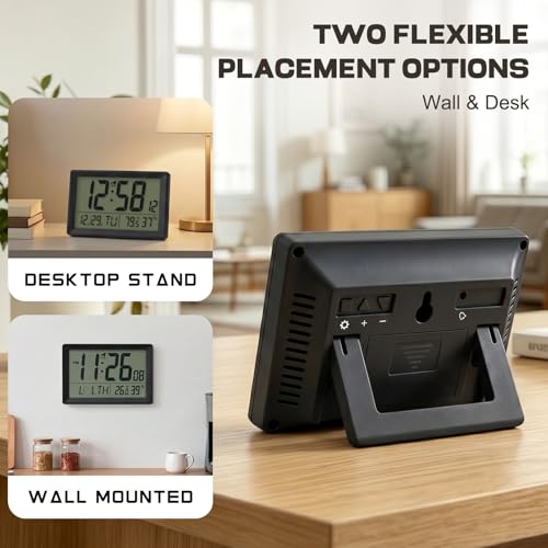 Digital Wall Clock Battery Operated with LCD Display, 6.5” Small Digital Clock with Seconds/Temperature/Humidity/Snooze - 12/24H, Digital Alarm Clocks for Bedrooms, Living Room, Office, Gym - Image 5
